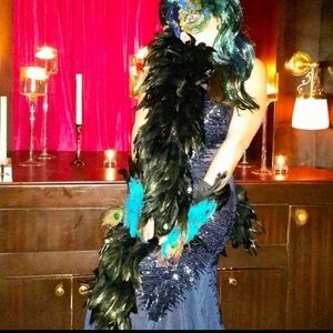 Full Feather Bow Iridescent black peacock green